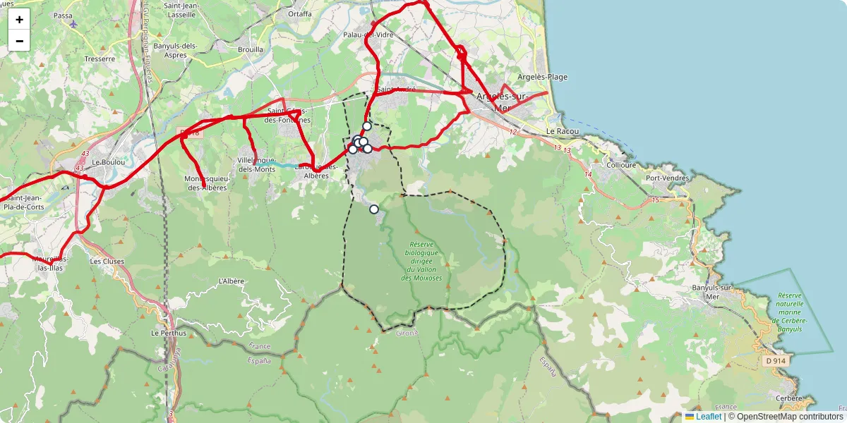 Carte du réseau de transport en commun à Sorède - lignes de bus et arrêts