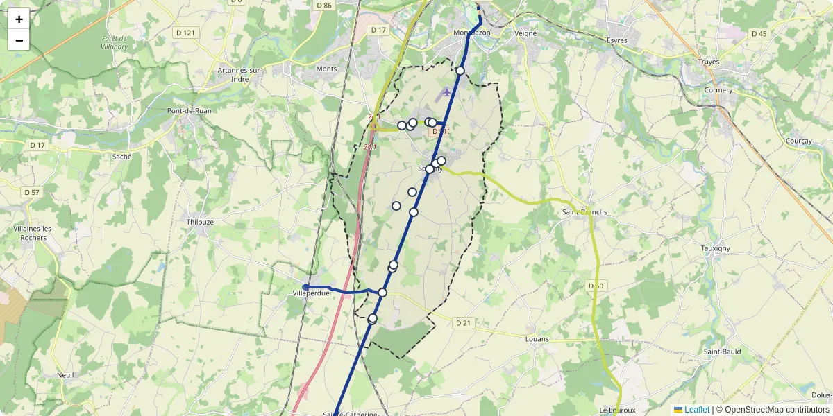 Carte du réseau de transport en commun à Sorigny - lignes de bus et arrêts