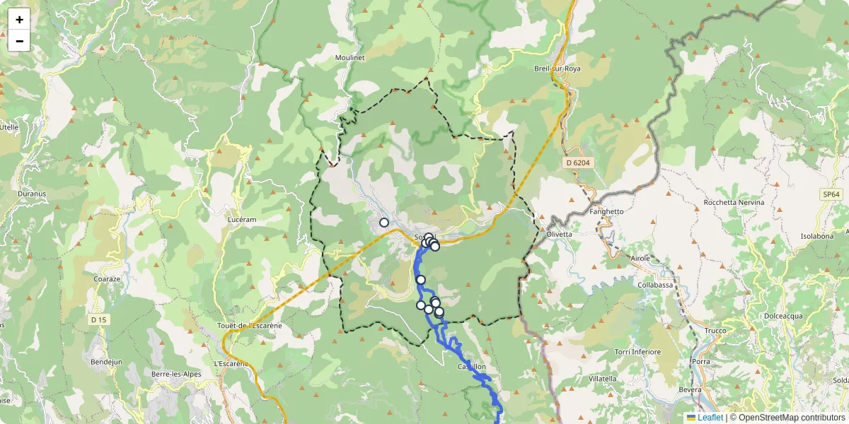Carte du réseau de transport en commun à Sospel - lignes de bus et arrêts