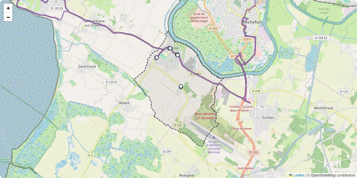 Carte du réseau de transport en commun à Soubise - lignes de bus et arrêts