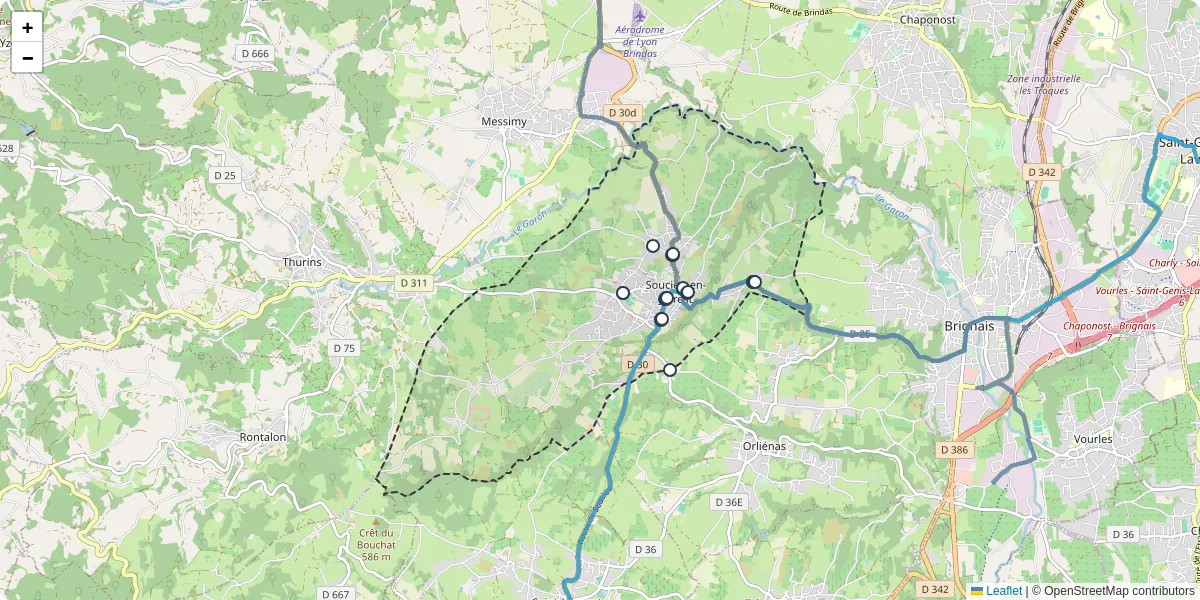 Carte du réseau de transport en commun à Soucieu-en-Jarrest - lignes de bus et arrêts