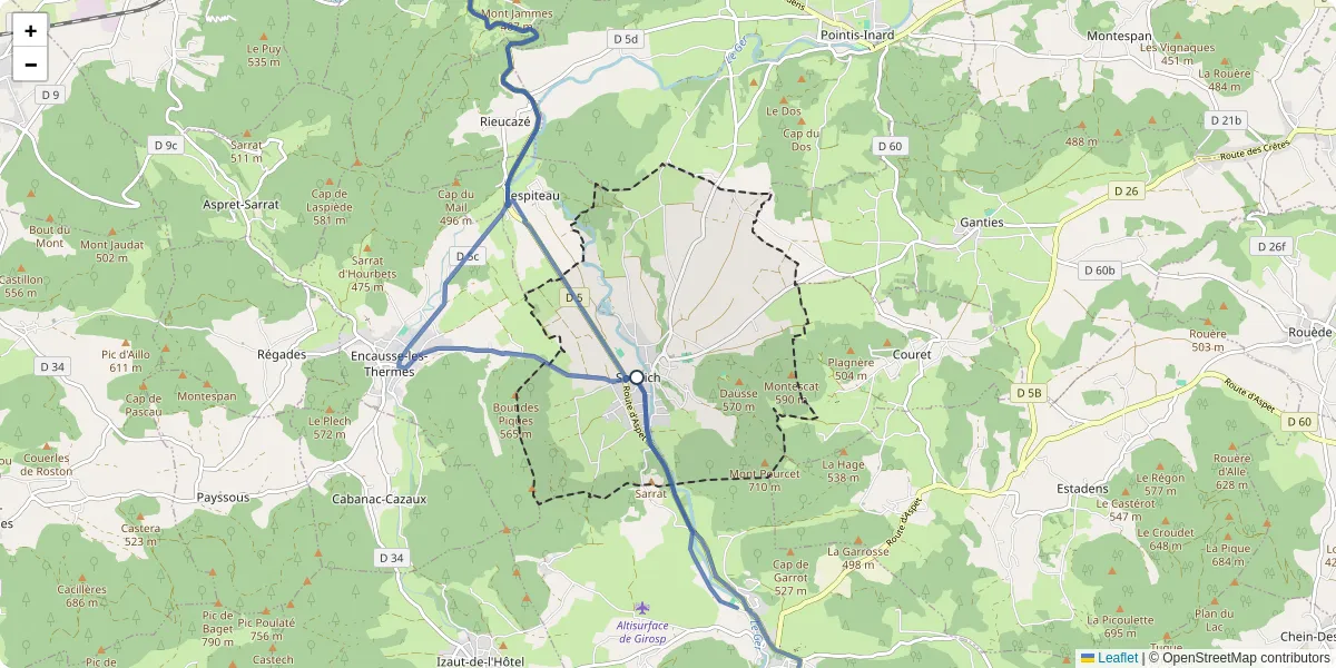 Carte du réseau de transport en commun à Soueich - lignes de bus et arrêts