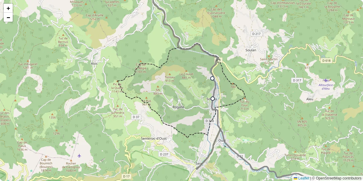 Carte du réseau de transport en commun à Soueix-Rogalle - lignes de bus et arrêts