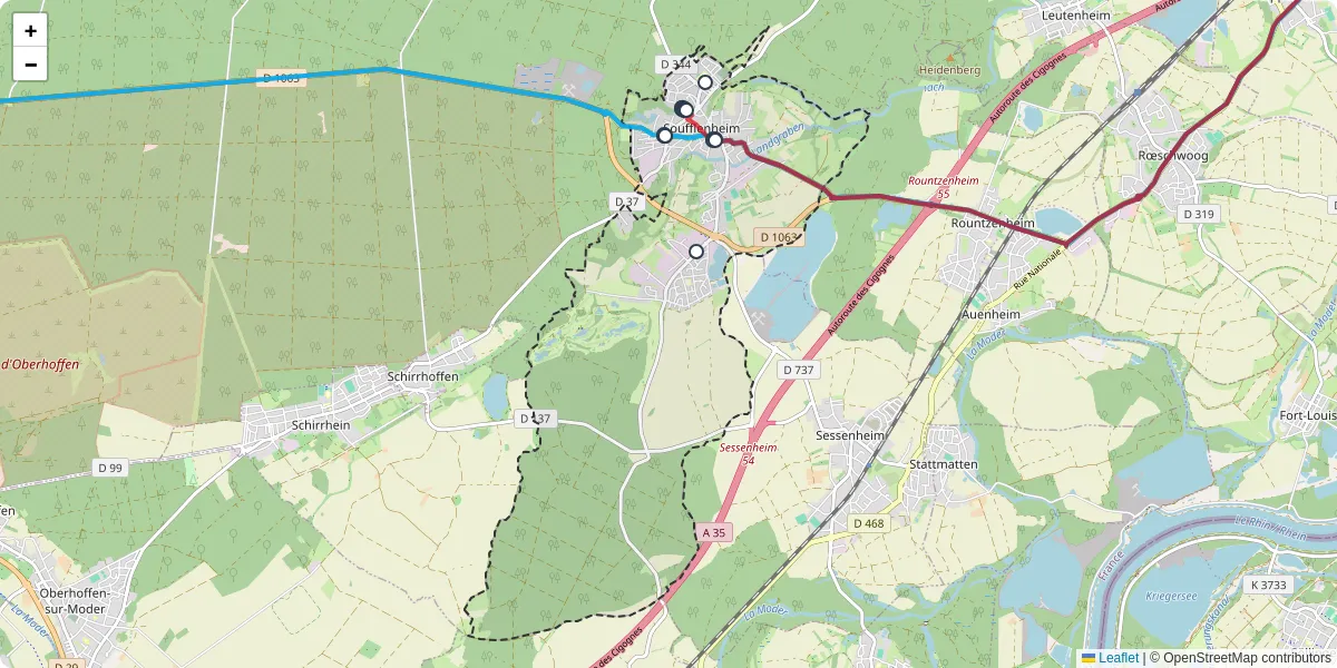 Carte du réseau de transport en commun à Soufflenheim - lignes de bus et arrêts