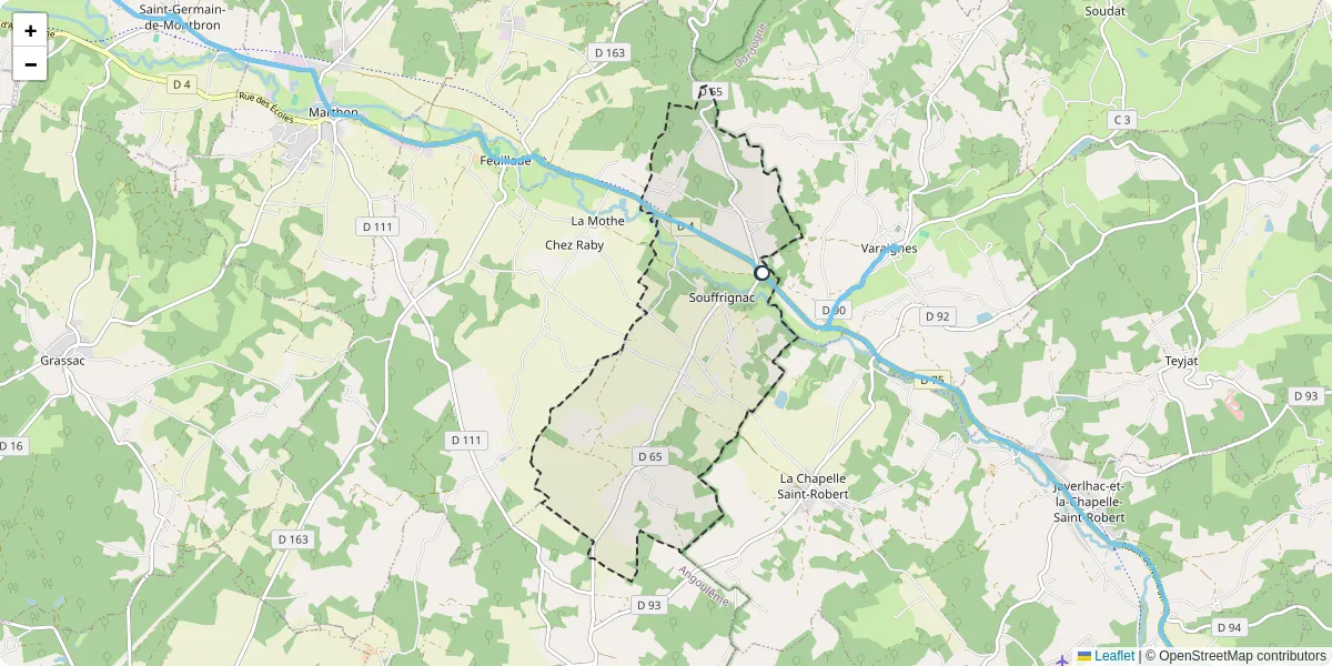 Carte du réseau de transport en commun à Souffrignac - lignes de bus et arrêts