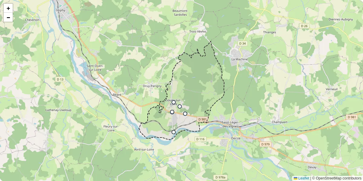 Carte du réseau de transport en commun à Sougy-sur-Loire - lignes de bus et arrêts