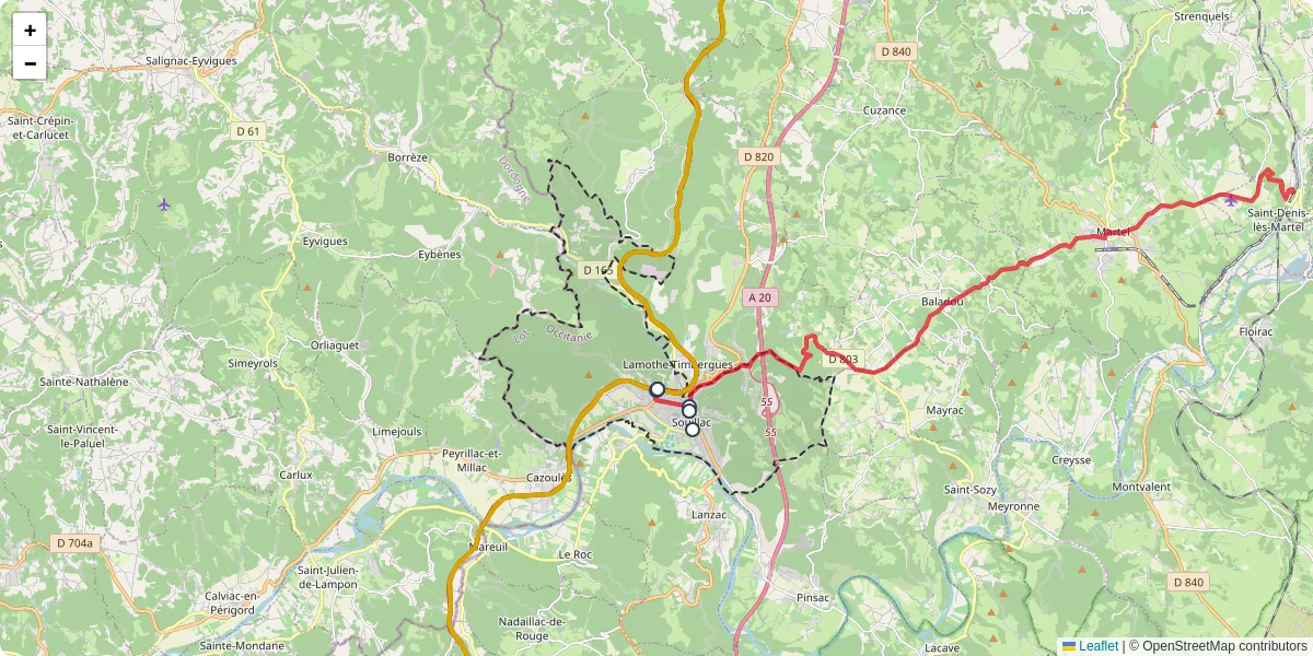 Carte du réseau de transport en commun à Souillac - lignes de bus et arrêts