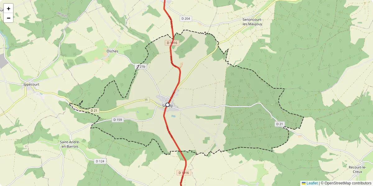 Carte du réseau de transport en commun à Souilly - lignes de bus et arrêts