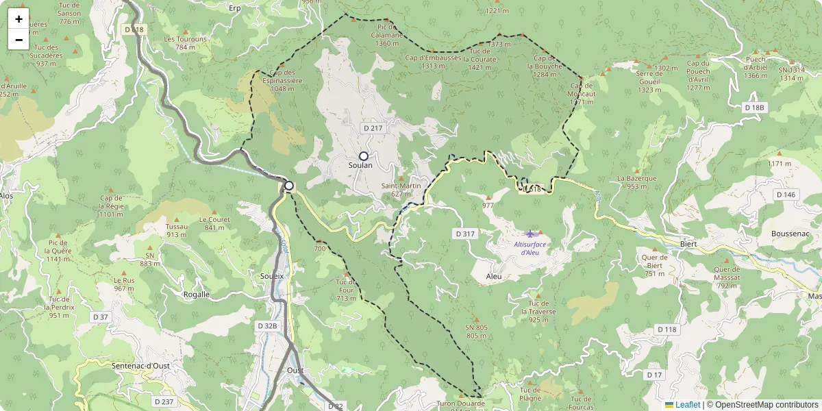 Carte du réseau de transport en commun à Soulan - lignes de bus et arrêts