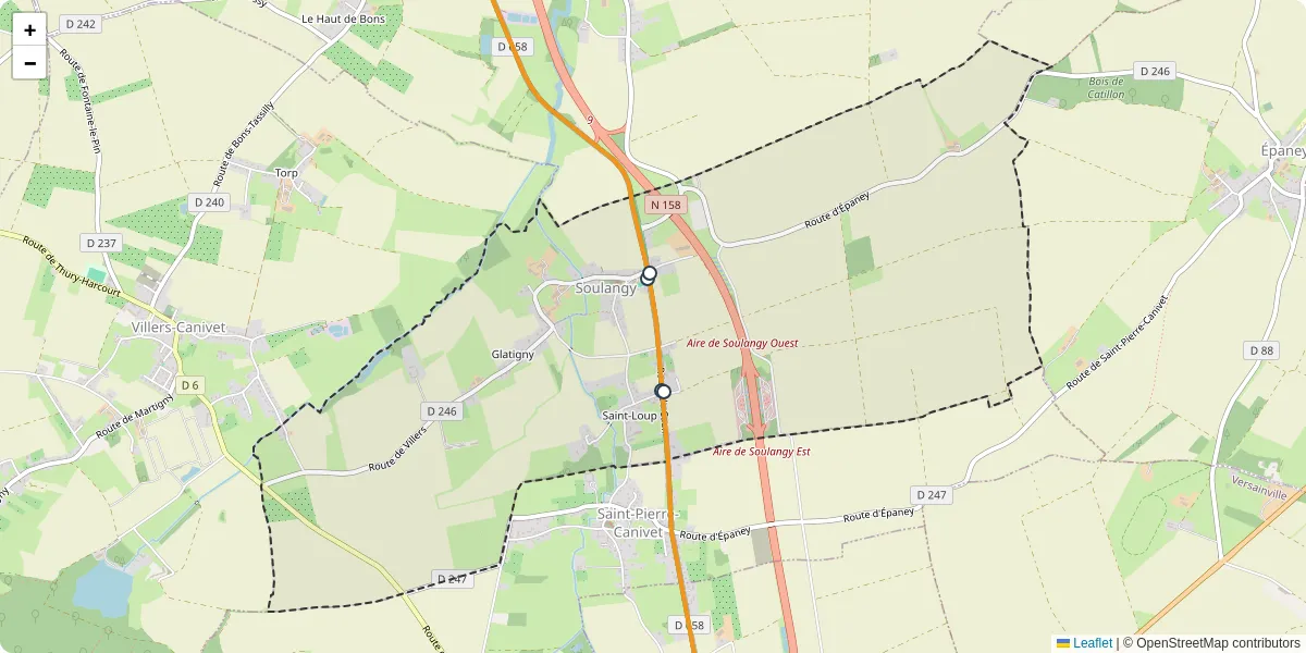 Carte du réseau de transport en commun à Soulangy - lignes de bus et arrêts