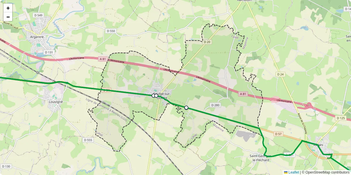 Carte du réseau de transport en commun à Soulgé-sur-Ouette - lignes de bus et arrêts