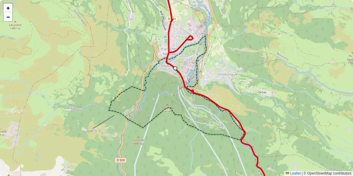 Carte du réseau de transport en commun à Soulom - lignes de bus et arrêts