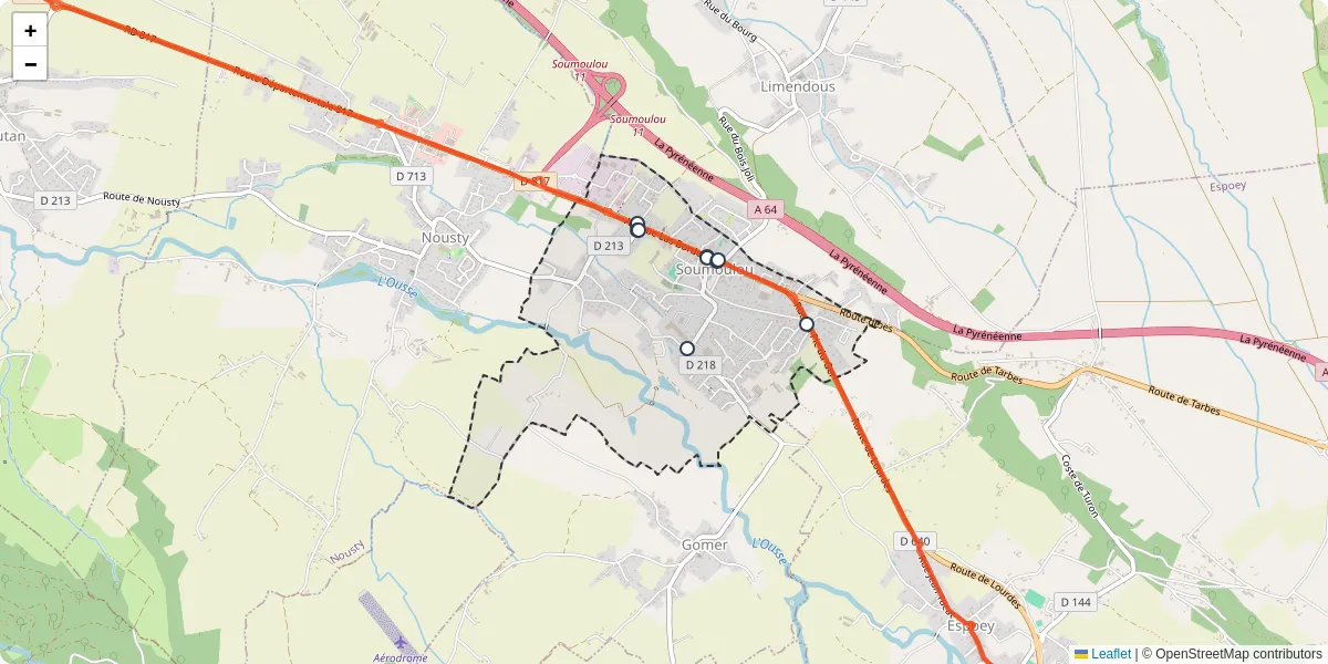 Carte du réseau de transport en commun à Soumoulou - lignes de bus et arrêts