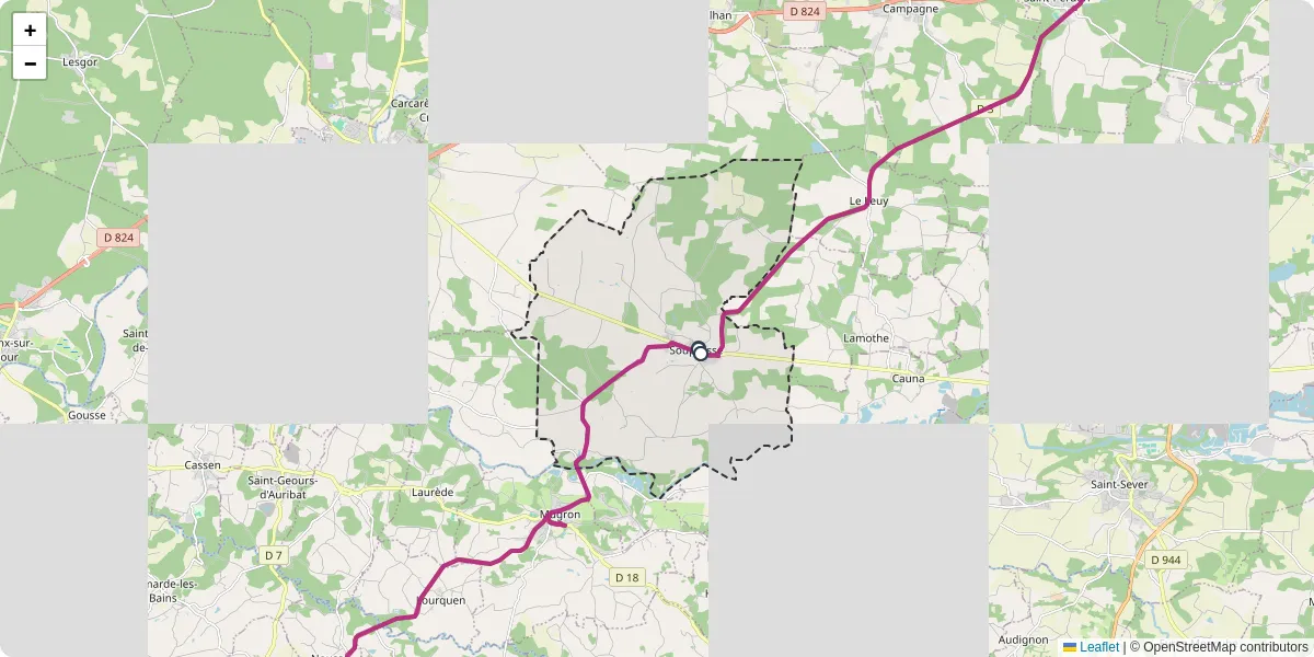 Carte du réseau de transport en commun à Souprosse - lignes de bus et arrêts