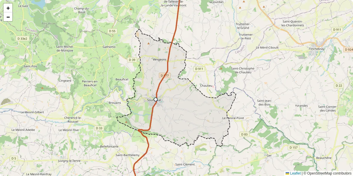 Carte du réseau de transport en commun à Sourdeval - lignes de bus et arrêts