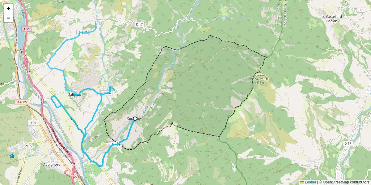 Carte du réseau de transport en commun à Sourribes - lignes de bus et arrêts