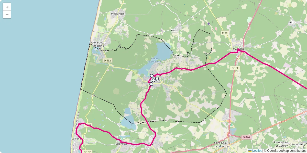 Carte du réseau de transport en commun à Soustons - lignes de bus et arrêts