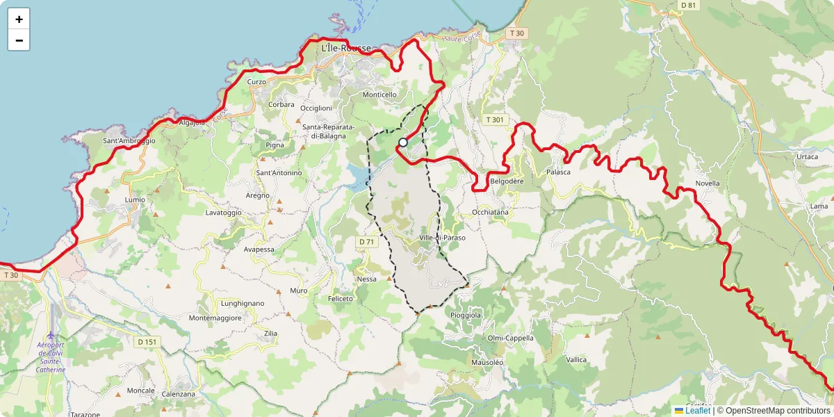 Carte du réseau de transport en commun à Speloncato - lignes de bus et arrêts
