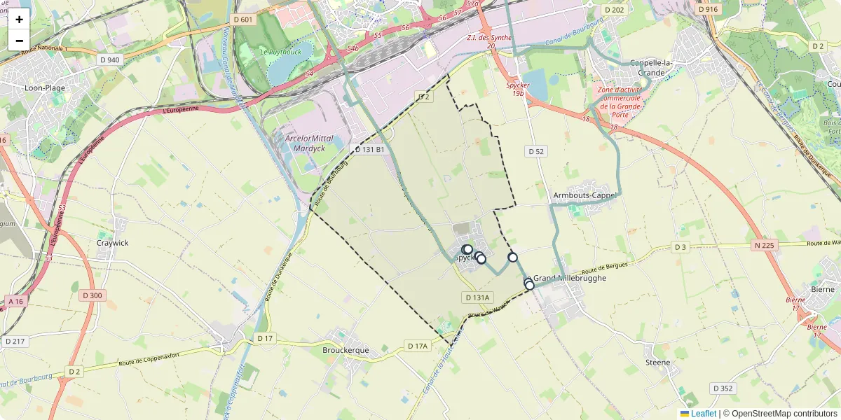 Carte du réseau de transport en commun à Spycker - lignes de bus et arrêts