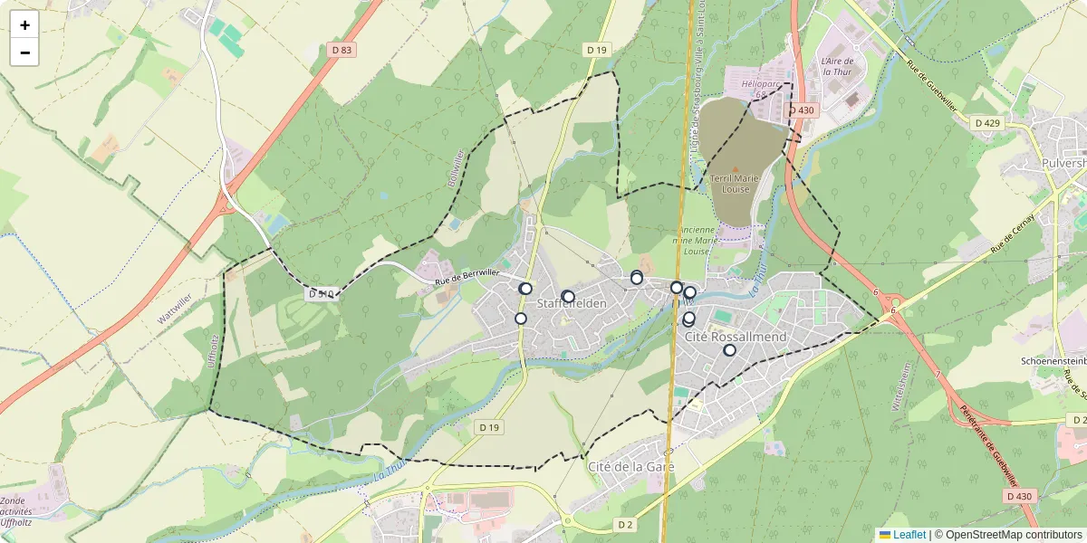 Carte du réseau de transport en commun à Staffelfelden - lignes de bus et arrêts