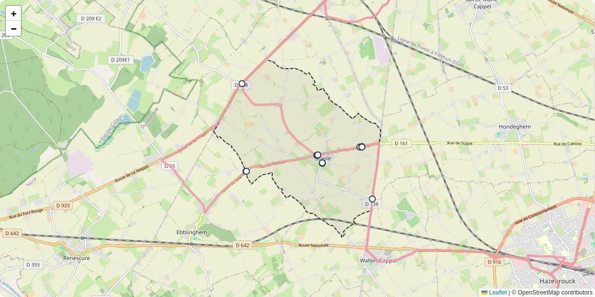 Carte du réseau de transport en commun à Staple - lignes de bus et arrêts