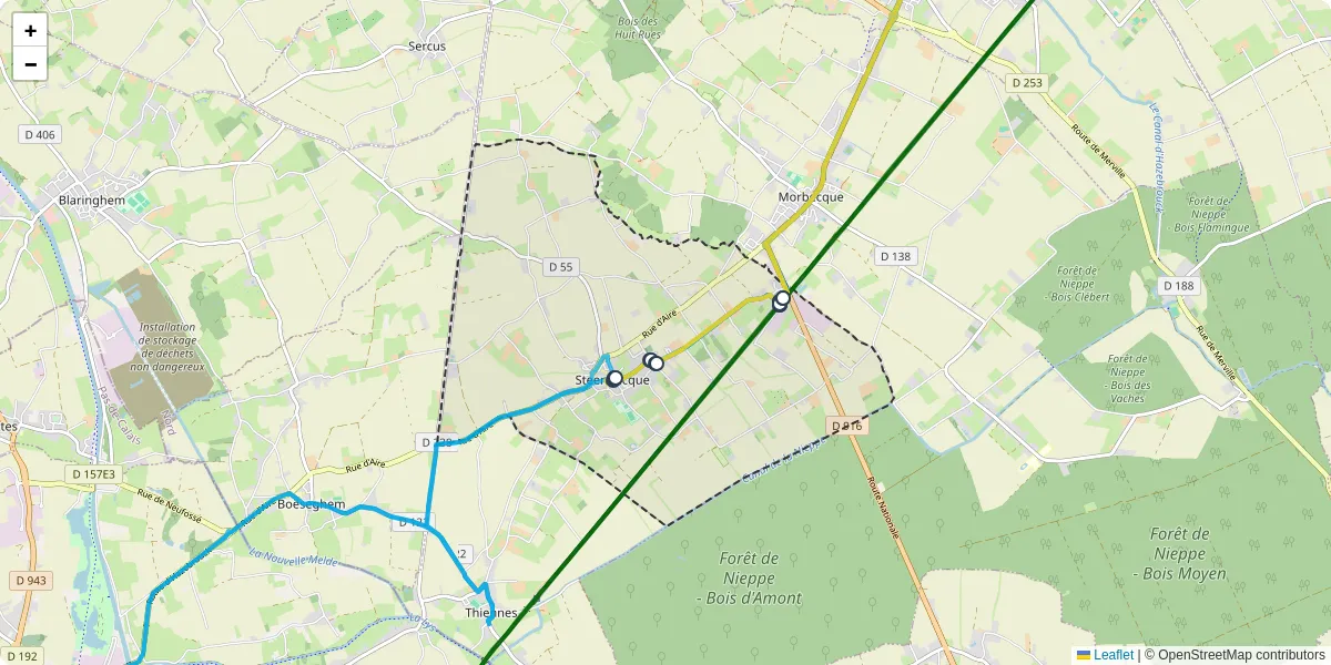 Carte du réseau de transport en commun à Steenbecque - lignes de bus et arrêts