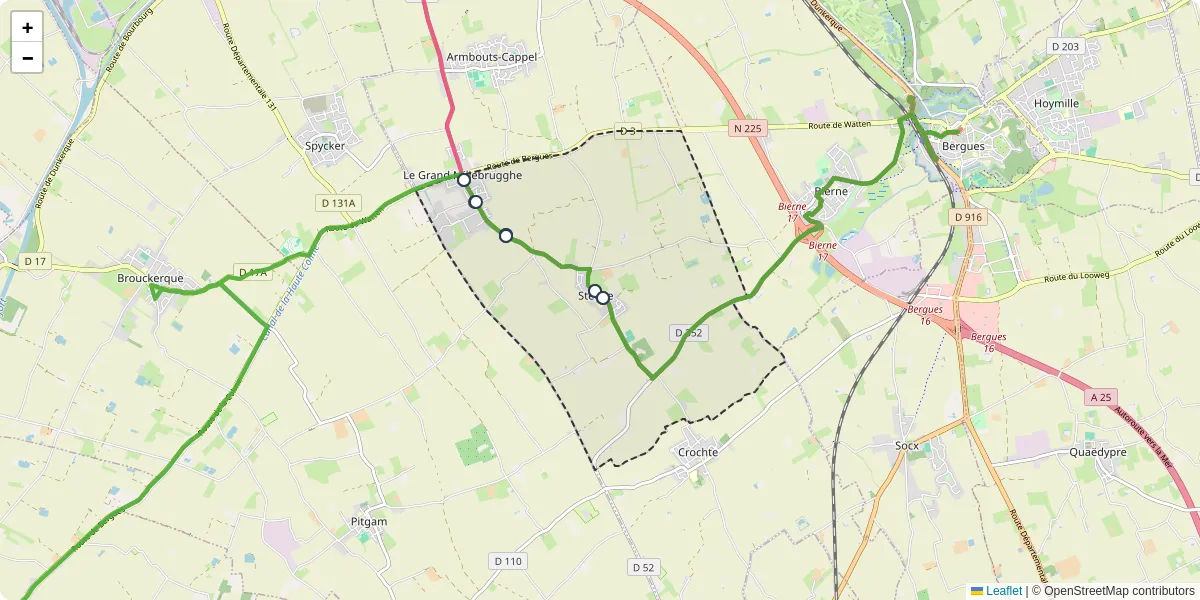 Carte du réseau de transport en commun à Steene - lignes de bus et arrêts