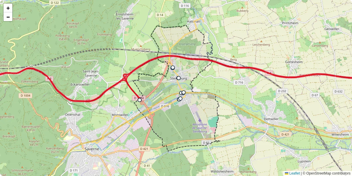 Carte du réseau de transport en commun à Steinbourg - lignes de bus et arrêts