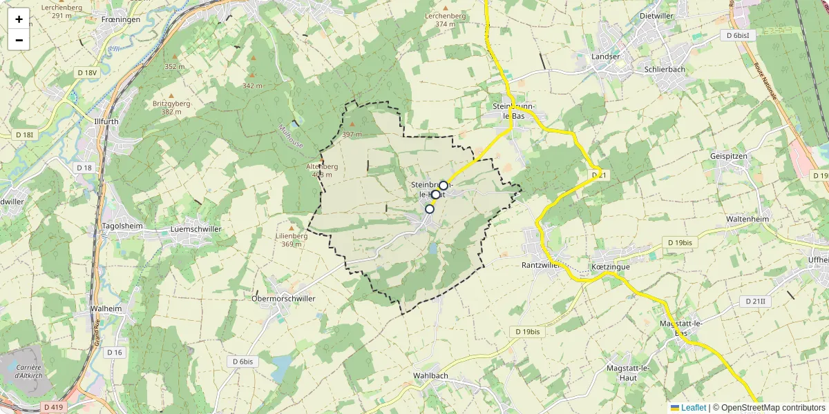 Carte du réseau de transport en commun à Steinbrunn-le-Haut - lignes de bus et arrêts