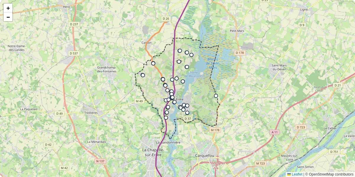 Carte du réseau de transport en commun à Sucé-sur-Erdre - lignes de bus et arrêts