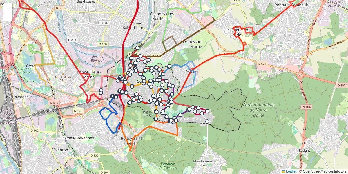 Carte du réseau de transport en commun à Sucy-en-Brie - lignes de bus et arrêts