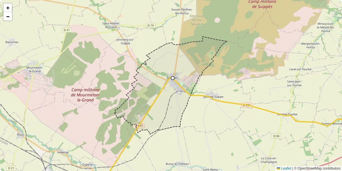 Carte du réseau de transport en commun à Suippes - lignes de bus et arrêts