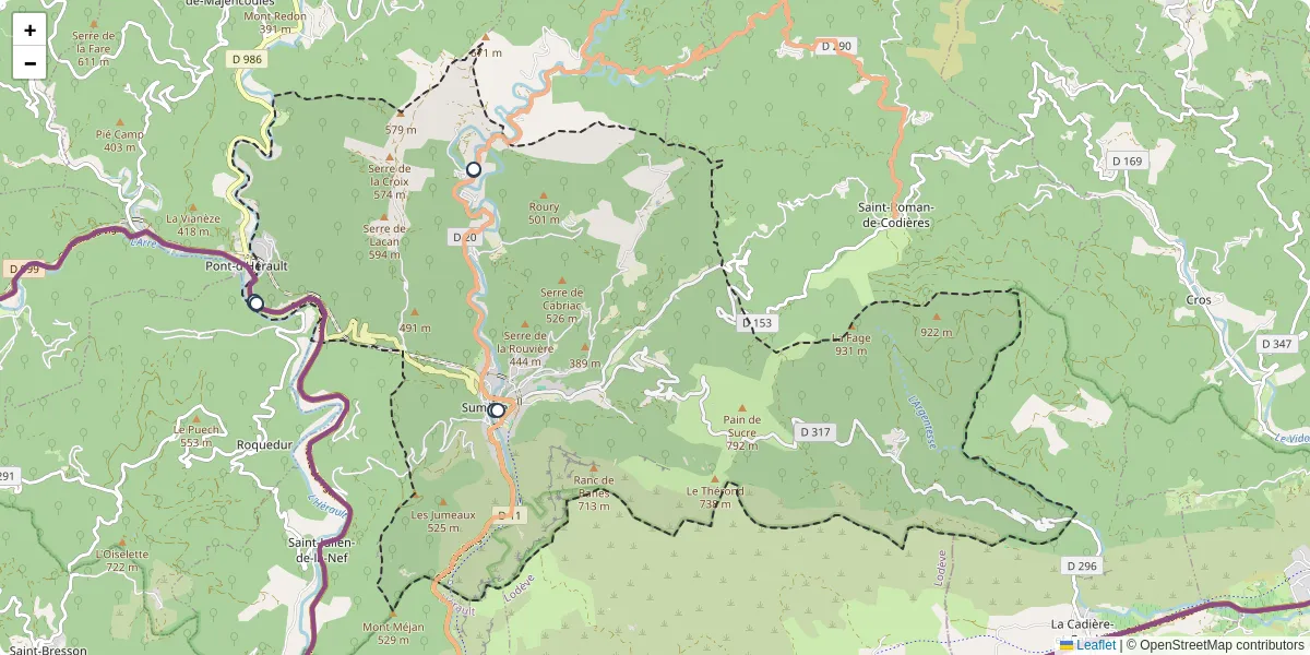 Carte du réseau de transport en commun à Sumène - lignes de bus et arrêts
