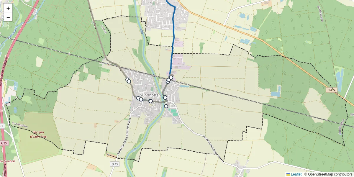 Carte du réseau de transport en commun à Sundhoffen - lignes de bus et arrêts
