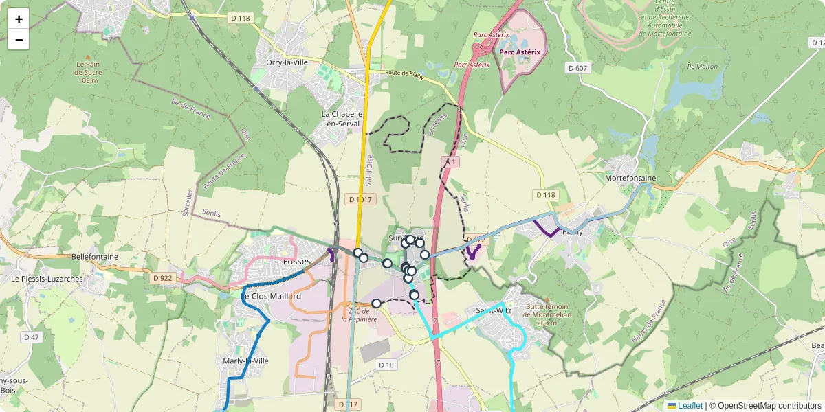 Carte du réseau de transport en commun à Survilliers - lignes de bus et arrêts