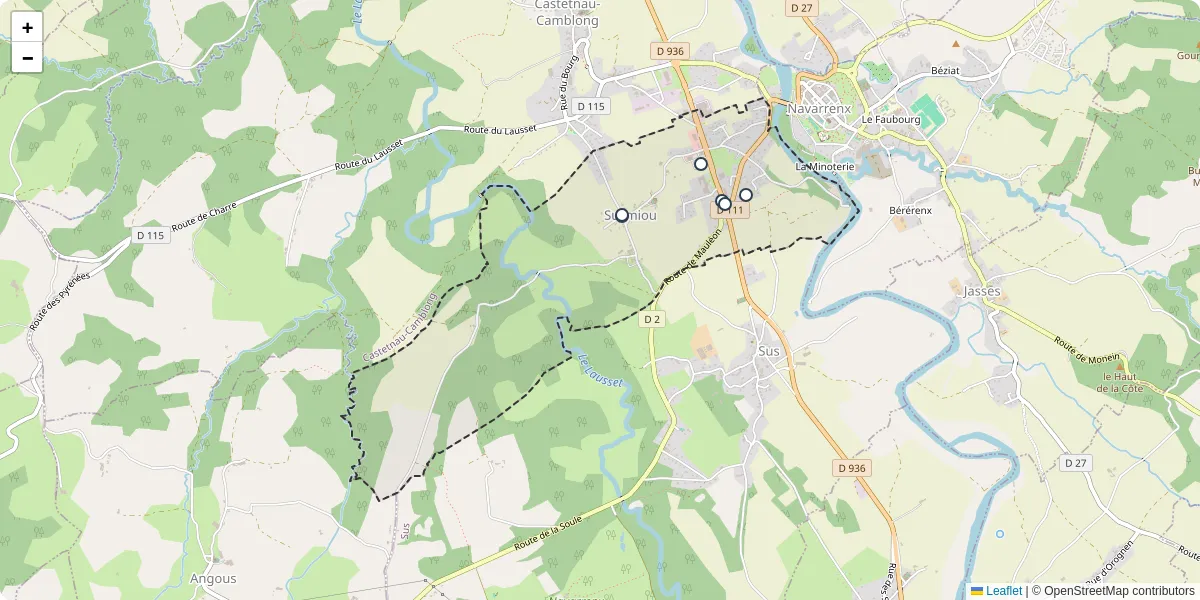 Carte du réseau de transport en commun à Susmiou - lignes de bus et arrêts