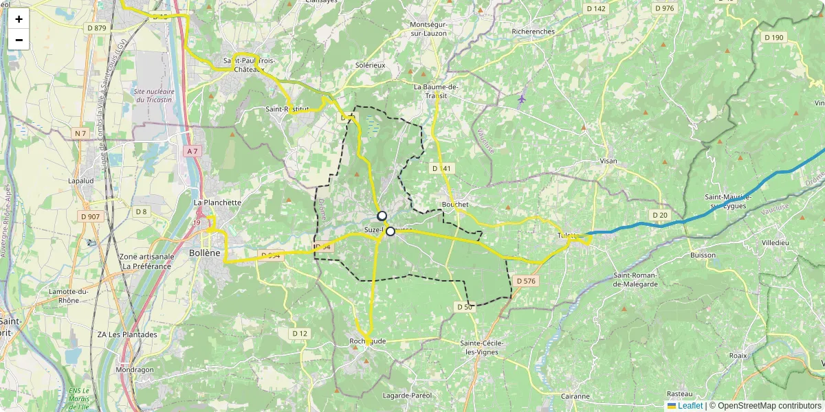 Carte du réseau de transport en commun à Suze-la-Rousse - lignes de bus et arrêts