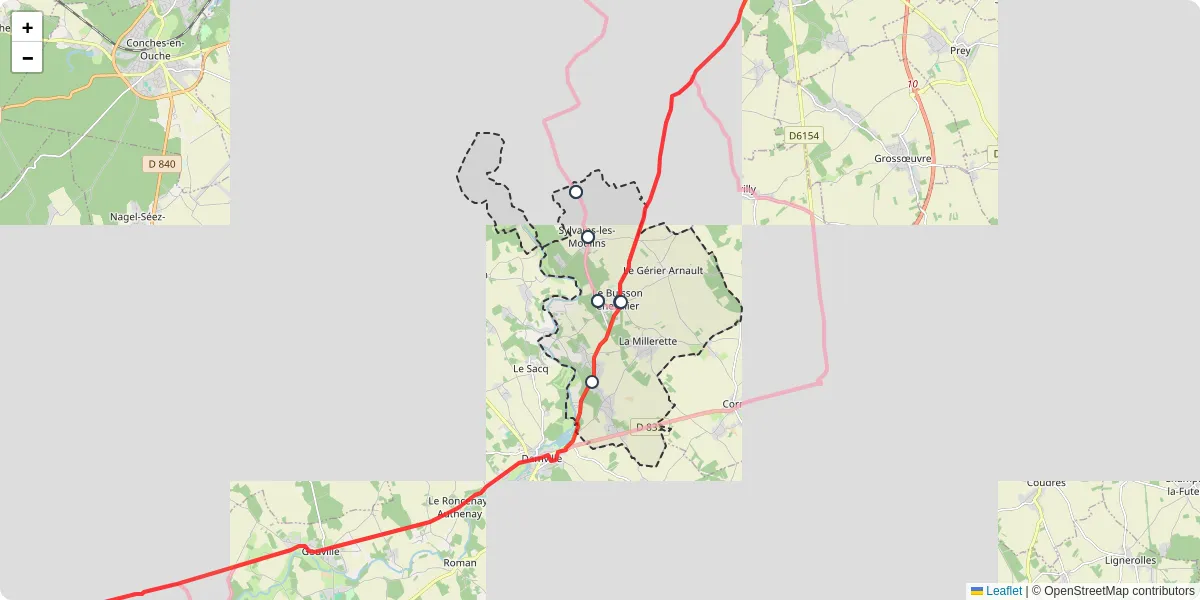 Carte du réseau de transport en commun à Sylvains-Lès-Moulins - lignes de bus et arrêts