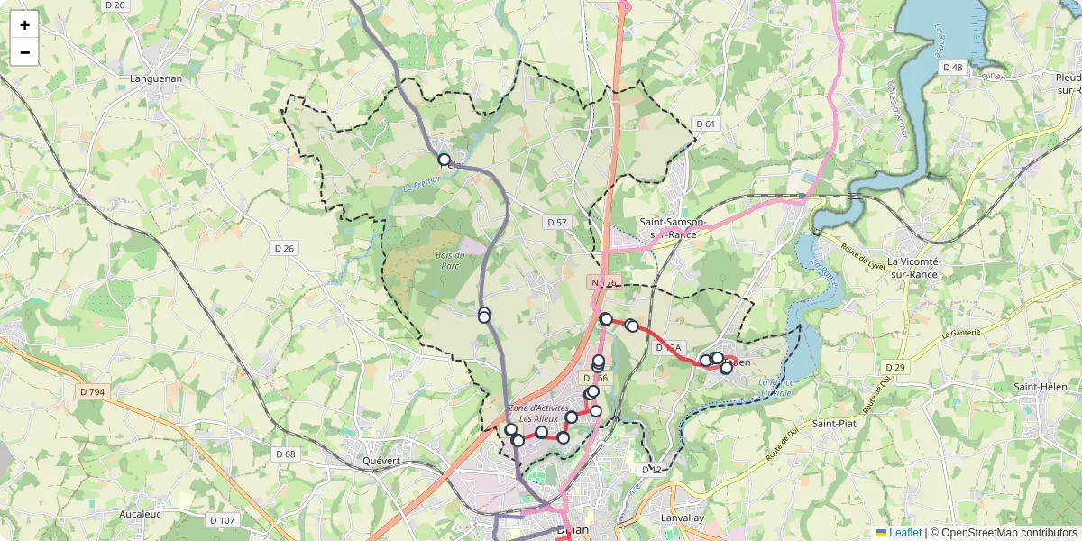 Carte du réseau de transport en commun à Taden - lignes de bus et arrêts