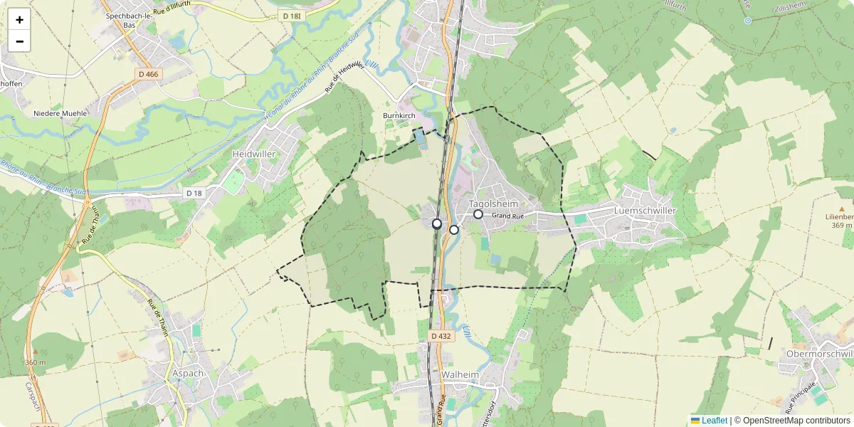Carte du réseau de transport en commun à Tagolsheim - lignes de bus et arrêts