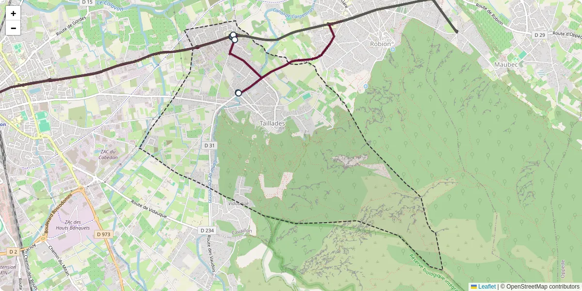 Carte du réseau de transport en commun à Taillades - lignes de bus et arrêts