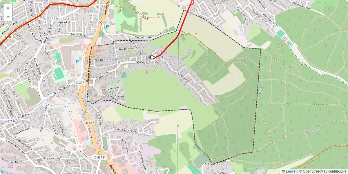 Carte du réseau de transport en commun à Taillecourt - lignes de bus et arrêts