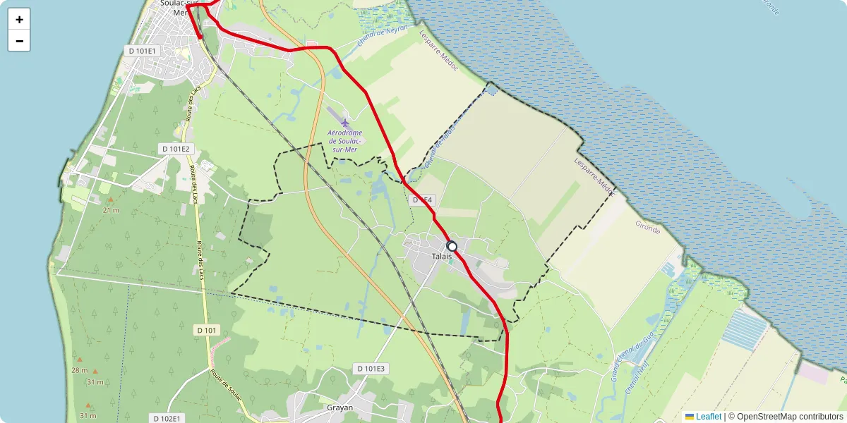 Carte du réseau de transport en commun à Talais - lignes de bus et arrêts