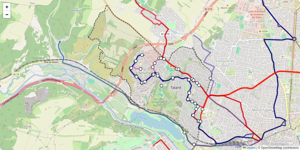 Carte du réseau de transport en commun à Talant - lignes de bus et arrêts