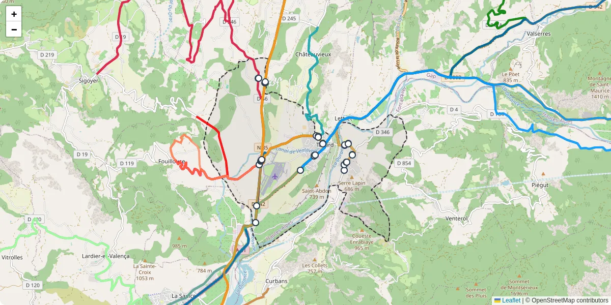 Carte du réseau de transport en commun à Tallard - lignes de bus et arrêts
