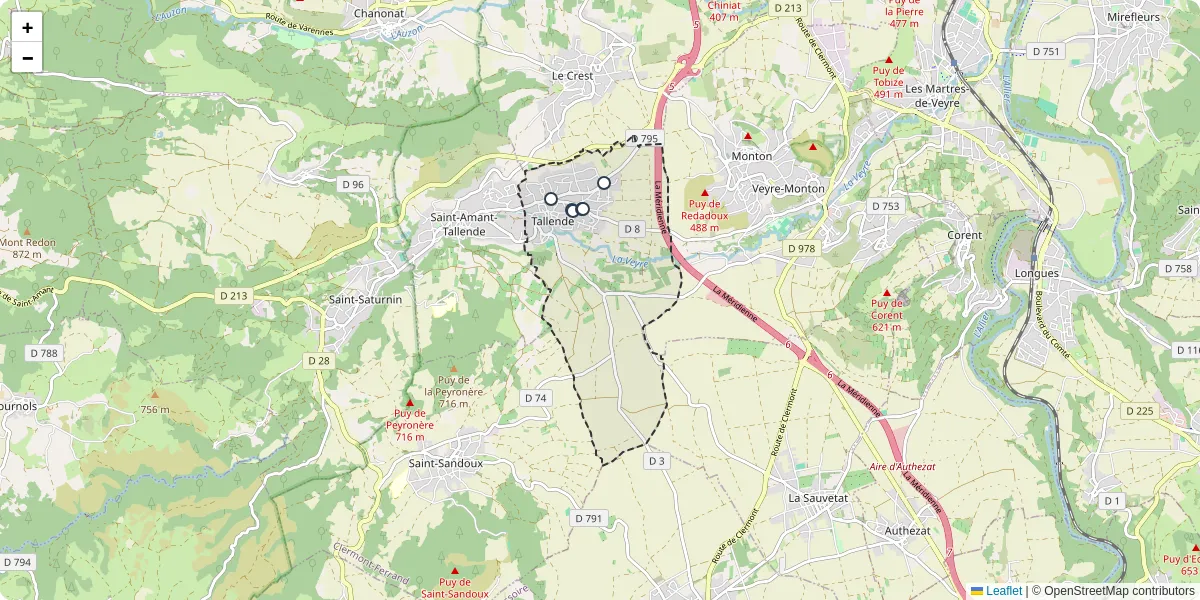 Carte du réseau de transport en commun à Tallende - lignes de bus et arrêts