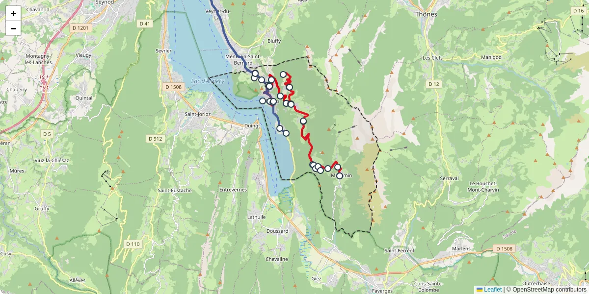 Carte du réseau de transport en commun à Talloires-Montmin - lignes de bus et arrêts