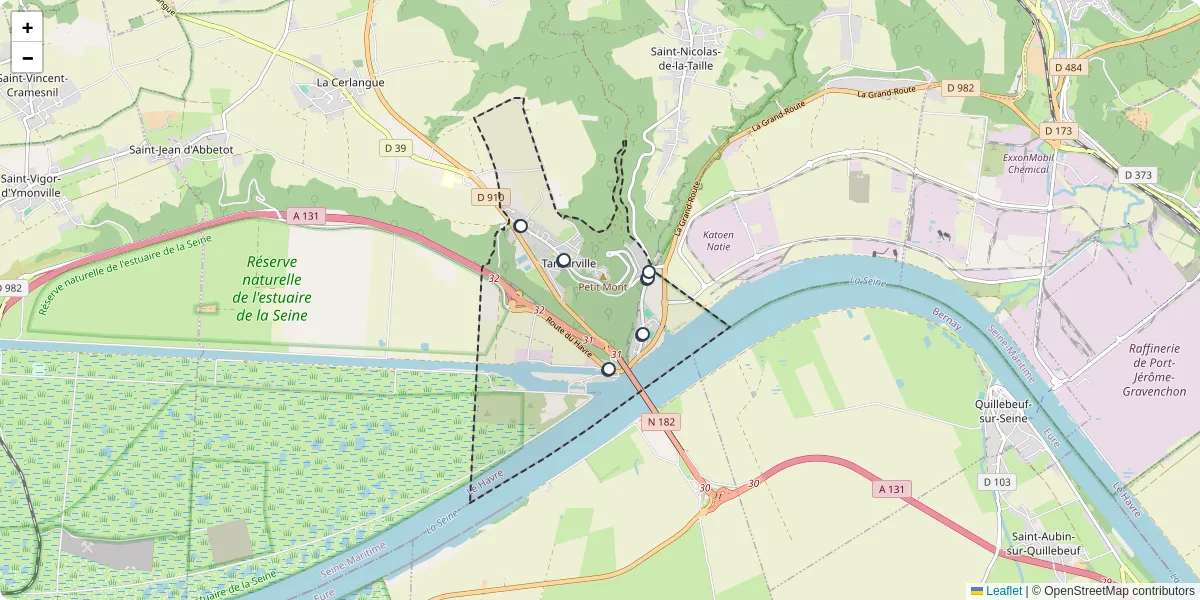 Carte du réseau de transport en commun à Tancarville - lignes de bus et arrêts