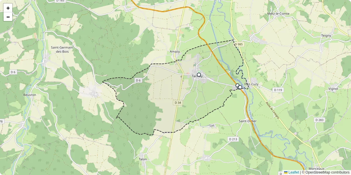Carte du réseau de transport en commun à Tannay - lignes de bus et arrêts