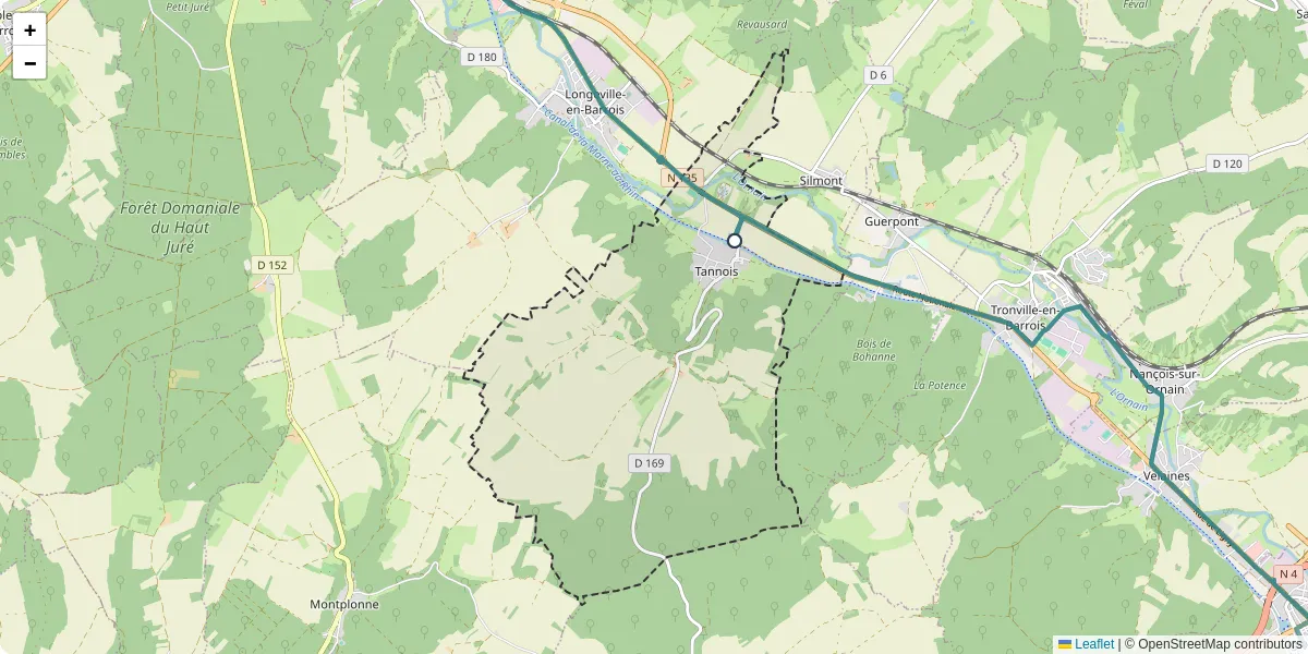Carte du réseau de transport en commun à Tannois - lignes de bus et arrêts